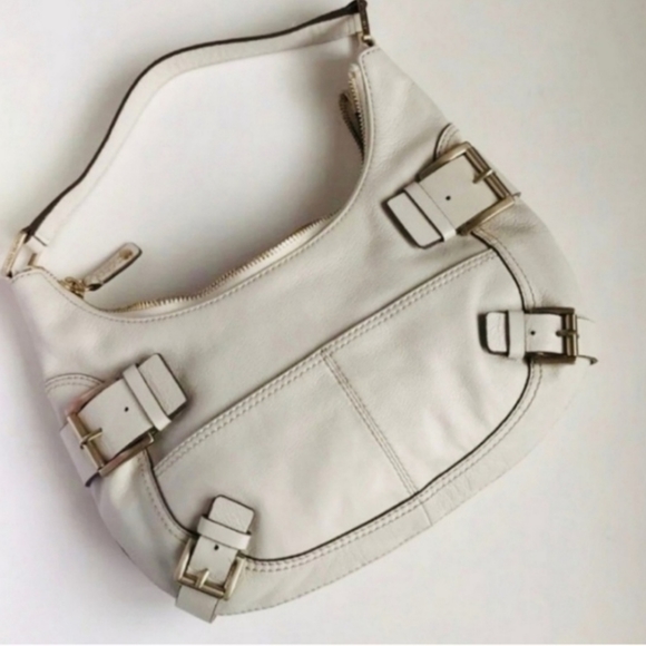 Michael Kors white genuine leather hobo bag shoulder bag purse with buckles - Picture 1 of 9